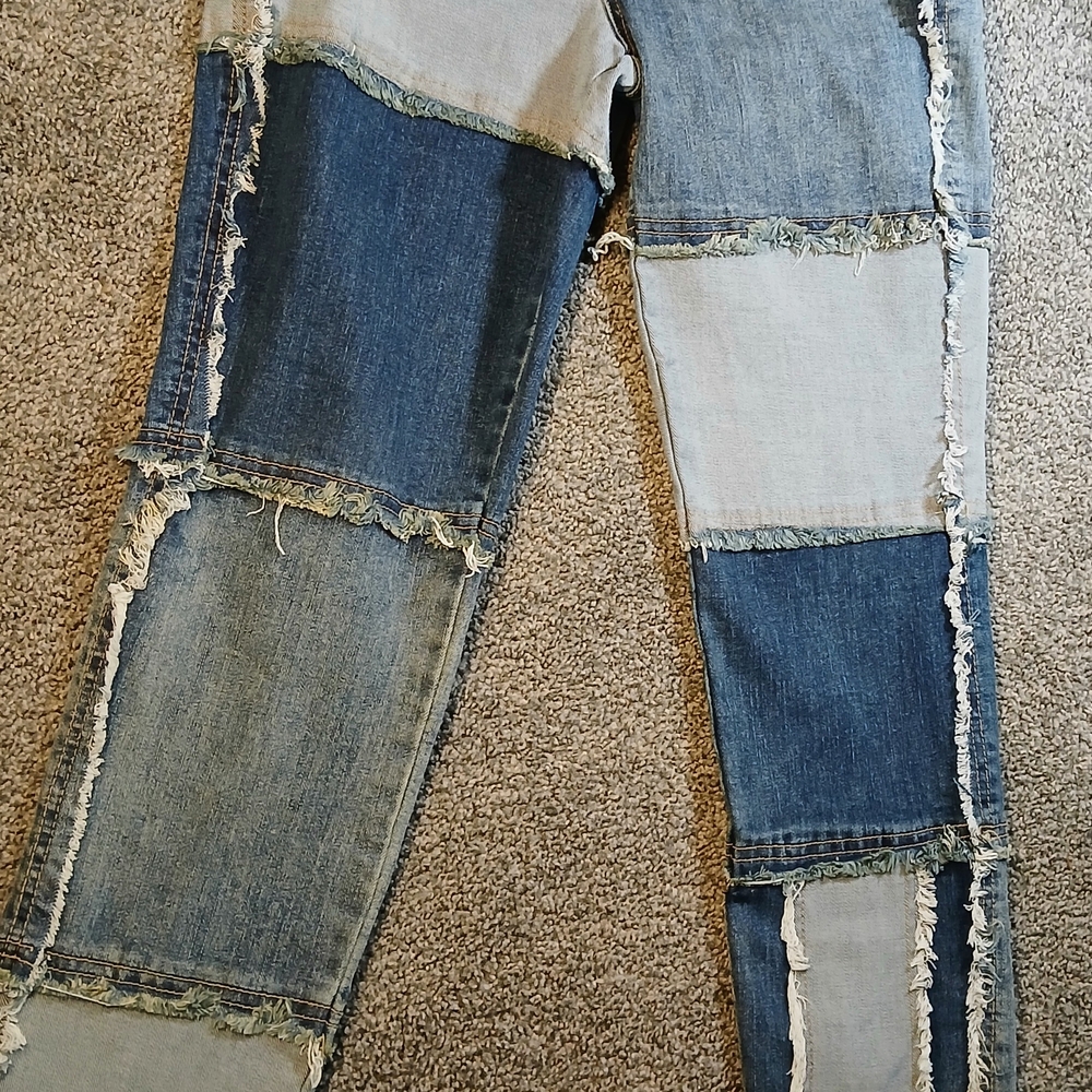 Rue21 Blue Patchwork Straight Leg Jeans
